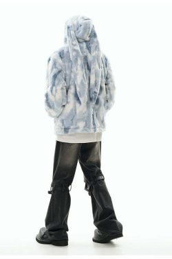GCINIM Camo Rabbit Fleece Hoodie - Y2K Grunge, 90s Fashion, Retro Style, Y2K Summer Outfits