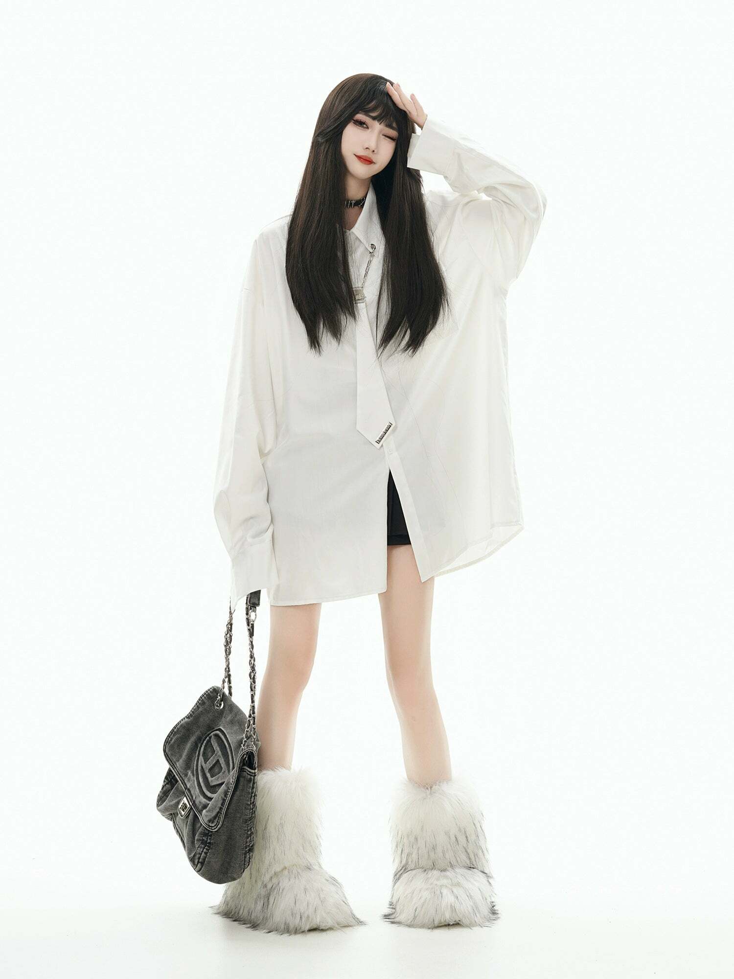 GCINIM Chained Tie Long Sleeve - Y2K Summer Grunge, 90s Retro, Pastel Goth, Y2K Party Outfit