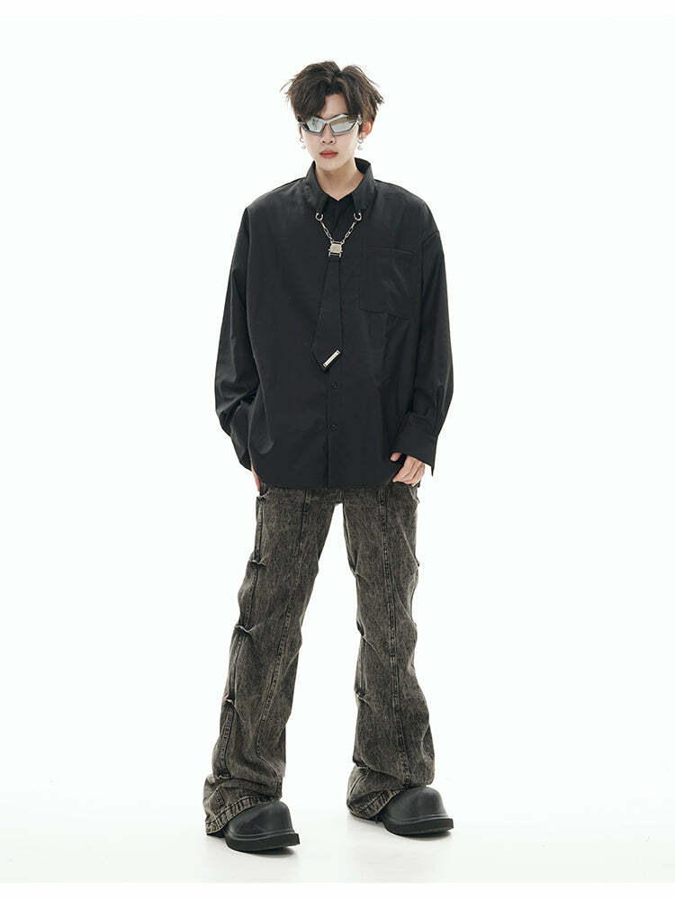 GCINIM Chained Tie Long Sleeve - Y2K Summer Grunge, 90s Retro, Pastel Goth, Y2K Party Outfit