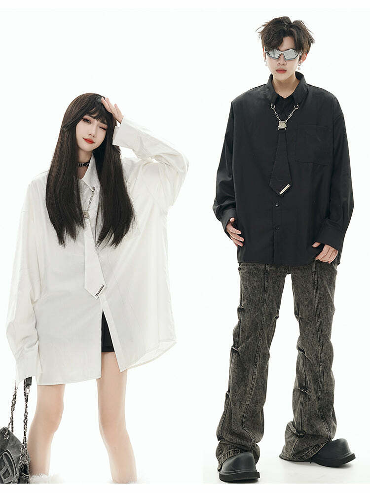 GCINIM Chained Tie Long Sleeve - Y2K Summer Grunge, 90s Retro, Pastel Goth, Y2K Party Outfit