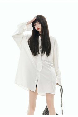 GCINIM Chained Tie Long Sleeve - Y2K Summer Grunge Top, 90s Retro Fashion, Pastel Goth Outfit