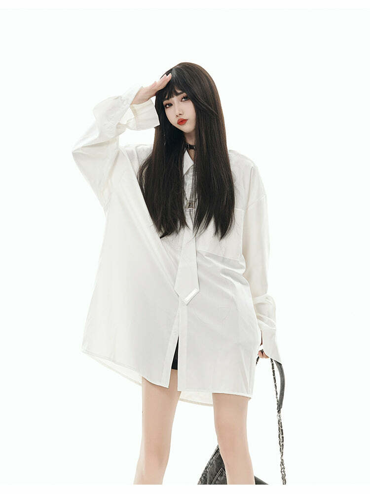 GCINIM Chained Tie Long Sleeve - Y2K Summer Grunge Top, 90s Retro Fashion, Pastel Goth Outfit
