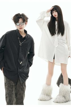 GCINIM Chained Tie Long Sleeve - Y2K Summer Grunge Top, 90s Retro Fashion, Pastel Goth Outfit