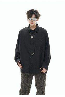 GCINIM Chained Tie Long Sleeve - Y2K Summer Grunge Top, 90s Retro Fashion, Pastel Goth Outfit