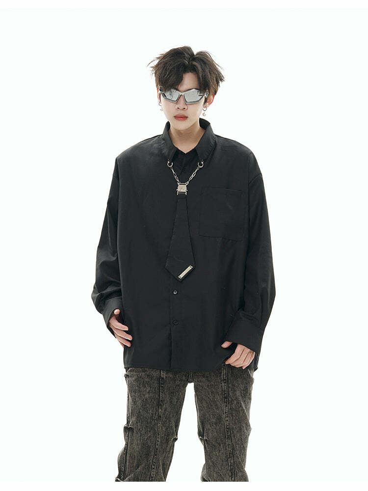 GCINIM Chained Tie Long Sleeve - Y2K Summer Grunge Top, 90s Retro Fashion, Pastel Goth Outfit