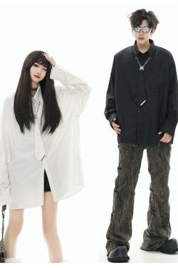 GCINIM Chained Tie Long Sleeve - Y2K Summer Grunge Top, 90s Retro Fashion, Pastel Goth Outfit
