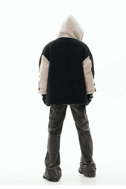 GCINIM Contrast Star Fleece Hoodie - Y2K Grunge, 90s Retro, Summer Outfits, Y2K Fashion Essentials