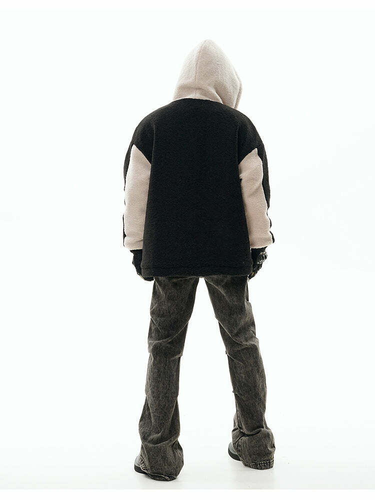 GCINIM Contrast Star Fleece Hoodie - Y2K Grunge, 90s Retro, Summer Outfits, Y2K Fashion Essentials