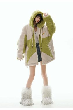 GCINIM Contrast Star Fleece Hoodie - Y2K Grunge, 90s Retro, Summer Outfits, Y2K Fashion Essentials