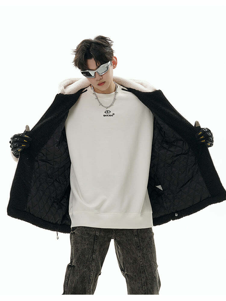 GCINIM Contrast Star Fleece Hoodie - Y2K Grunge, 90s Retro, Summer Outfits, Y2K Fashion Essentials