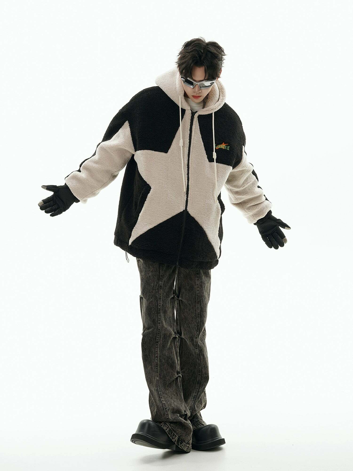 GCINIM Contrast Star Fleece Hoodie - Y2K Grunge, 90s Retro, Summer Outfits, Y2K Fashion Essentials