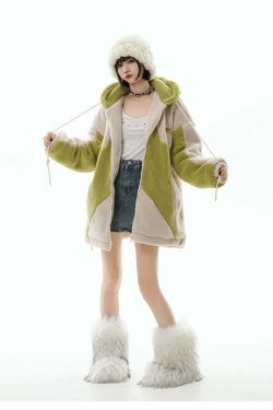 GCINIM Contrast Star Fleece Hoodie - Y2K Grunge, 90s Retro, Summer Outfits, Y2K Fashion Essentials