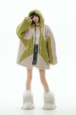 GCINIM Contrast Star Fleece Hoodie - Y2K Grunge, 90s Retro, Summer Outfits, Y2K Fashion Essentials