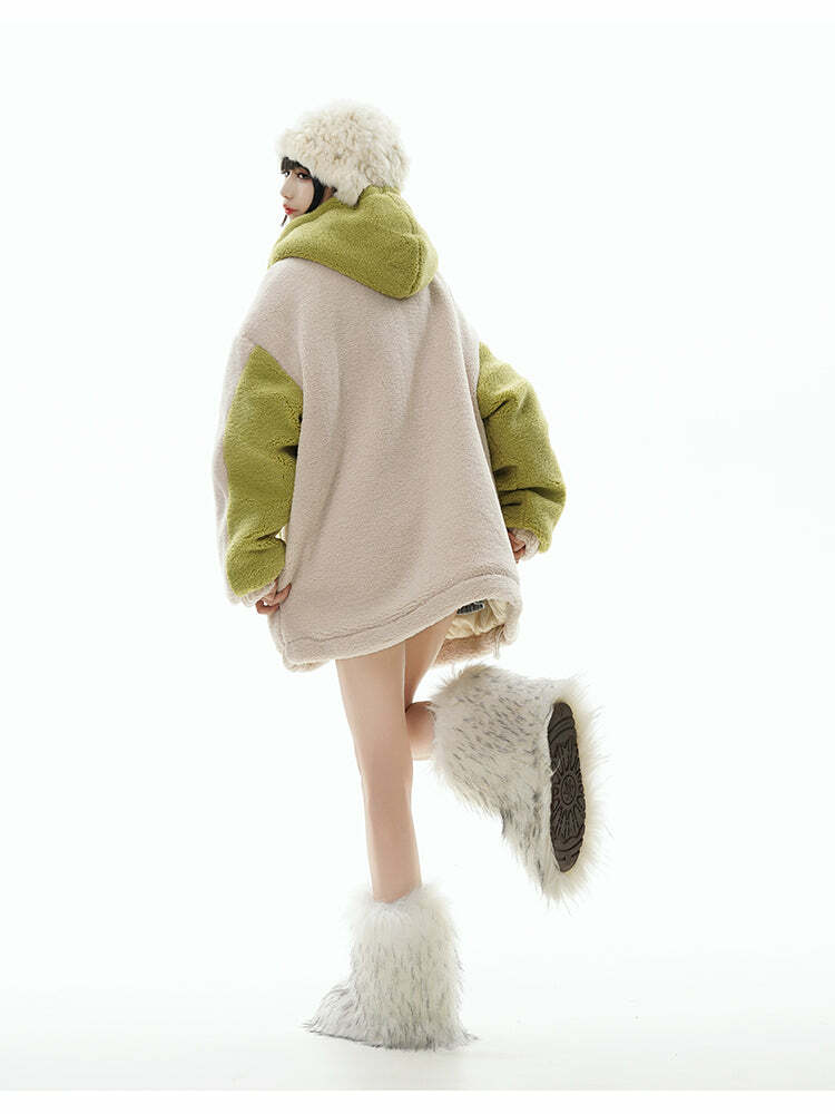 GCINIM Contrast Star Fleece Hoodie - Y2K Grunge, 90s Retro, Summer Outfits, Y2K Fashion Essentials