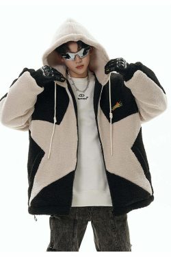 GCINIM Contrast Star Fleece Hoodie - Y2K Grunge, 90s Retro, Summer Outfits, Y2K Fashion Essentials