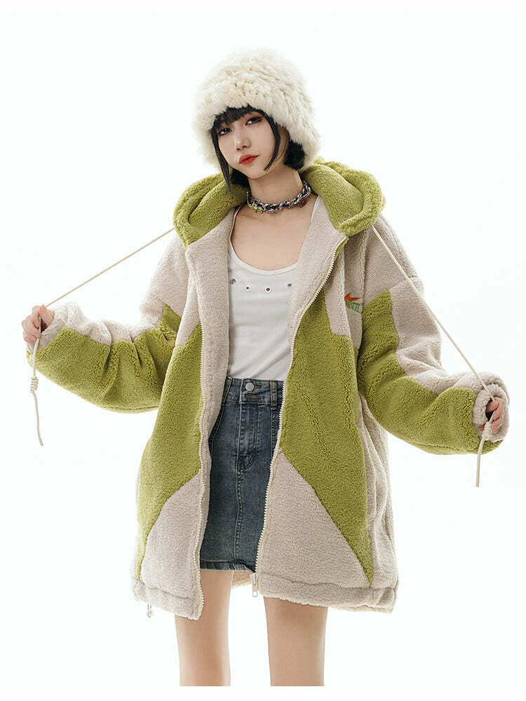GCINIM Contrast Star Fleece Hoodie - Y2K Grunge, 90s Retro, Summer Outfits, Y2K Fashion Essentials