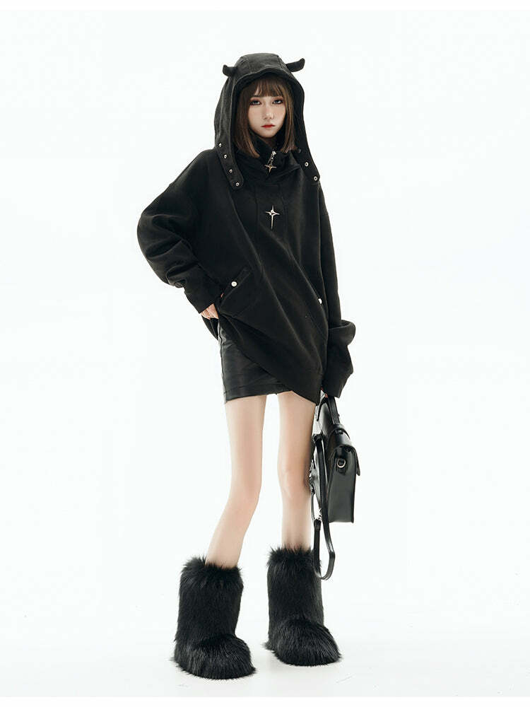 GCINIM Curved-Panel Hooded Jacket - Y2K Summer Grunge, 90s Retro, Pastel Goth, Y2K