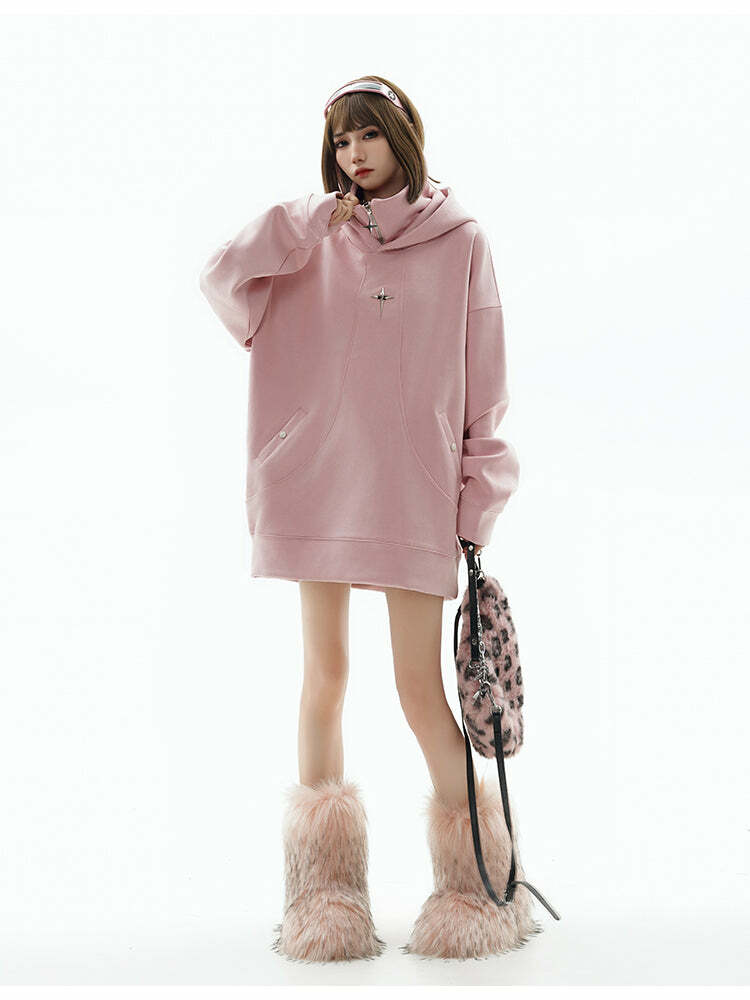 GCINIM Curved-Panel Hooded Jacket - Y2K Summer Grunge, 90s Retro, Pastel Goth, Y2K
