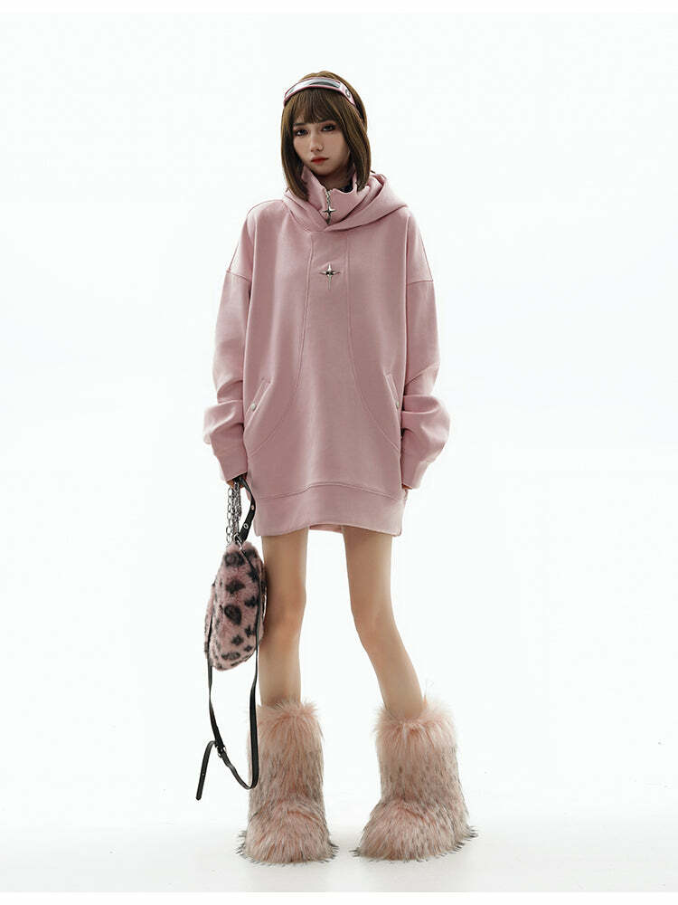 GCINIM Curved-Panel Hooded Jacket - Y2K Summer Grunge, 90s Retro, Pastel Goth, Y2K