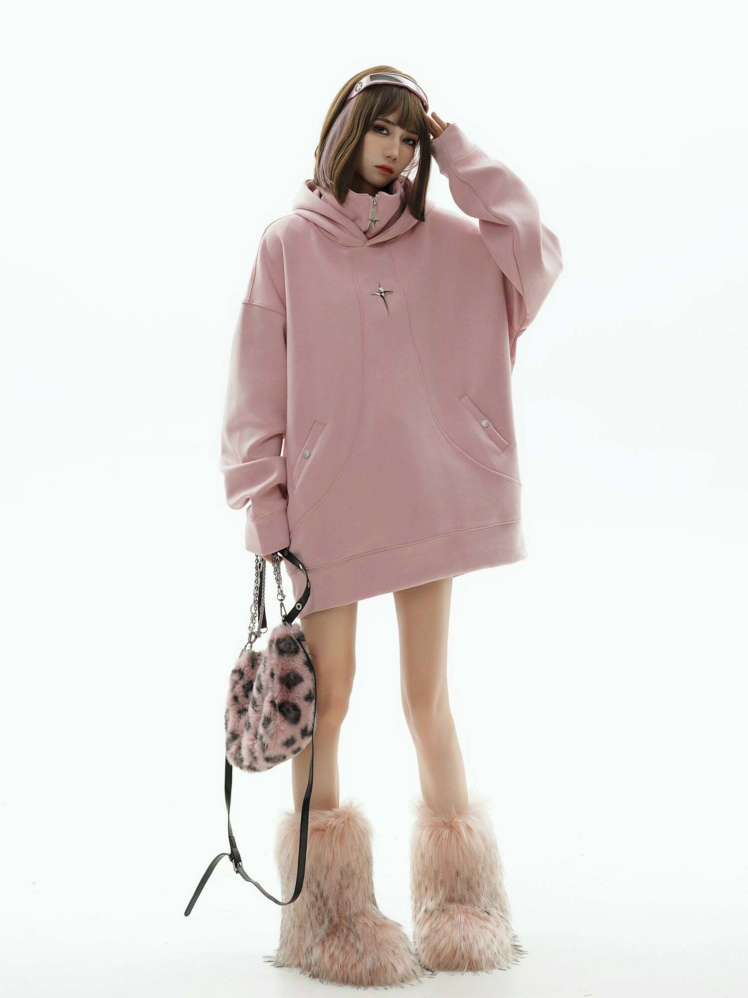 GCINIM Curved-Panel Hooded Jacket - Y2K Summer Grunge, 90s Retro, Pastel Goth, Y2K