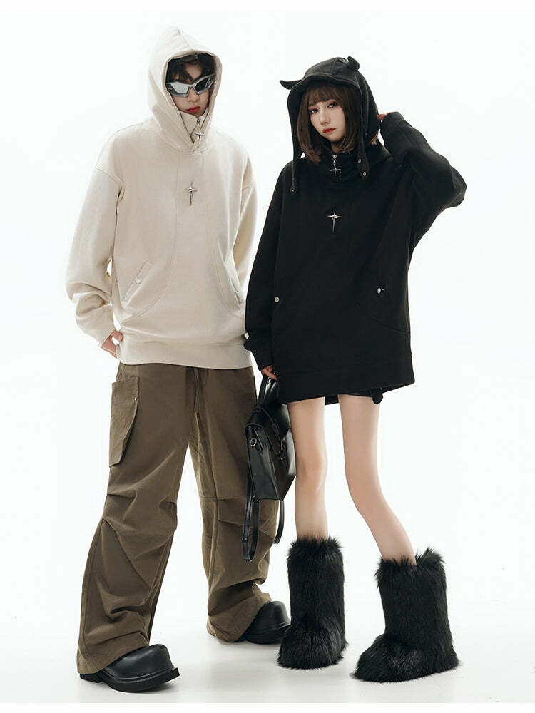 GCINIM Curved-Panel Hooded Jacket - Y2K Summer Grunge, 90s Retro, Pastel Goth, Y2K