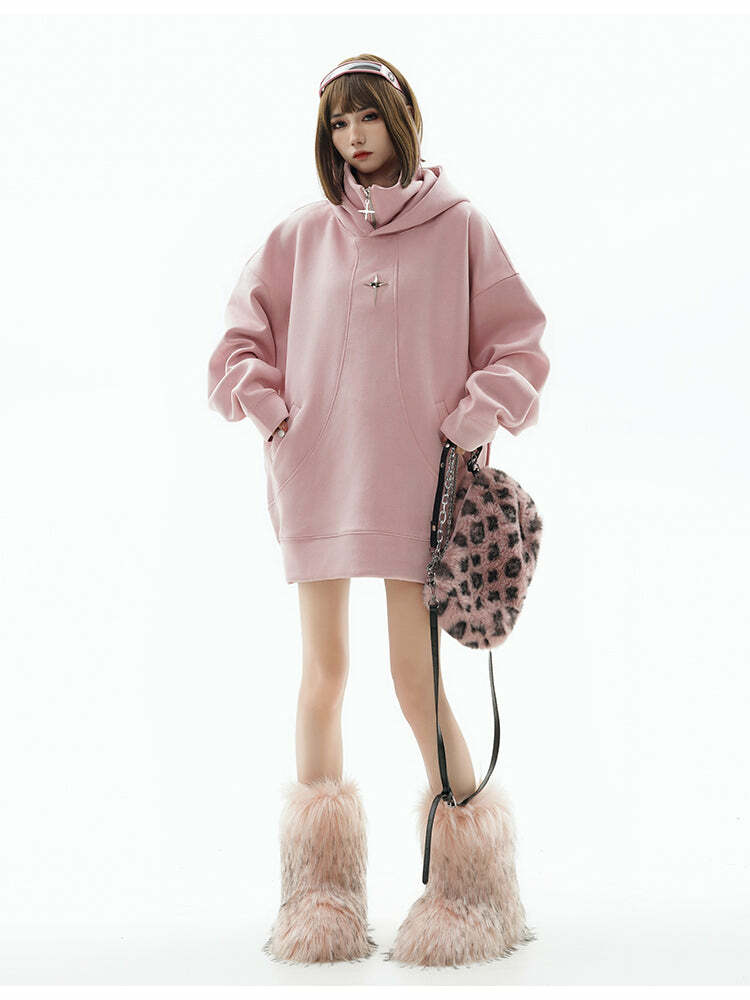 GCINIM Curved-Panel Hooded Jacket - Y2K Summer Grunge, 90s Retro, Pastel Goth, Y2K