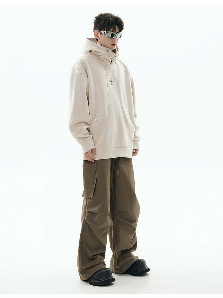 GCINIM Curved-Panel Hooded Jacket - Y2K Summer Grunge, 90s Retro, Pastel Goth, Y2K