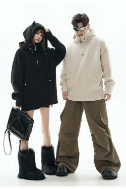GCINIM Curved-Panel Hooded Jacket - Y2K Summer Grunge, 90s Retro, Pastel Goth, Y2K
