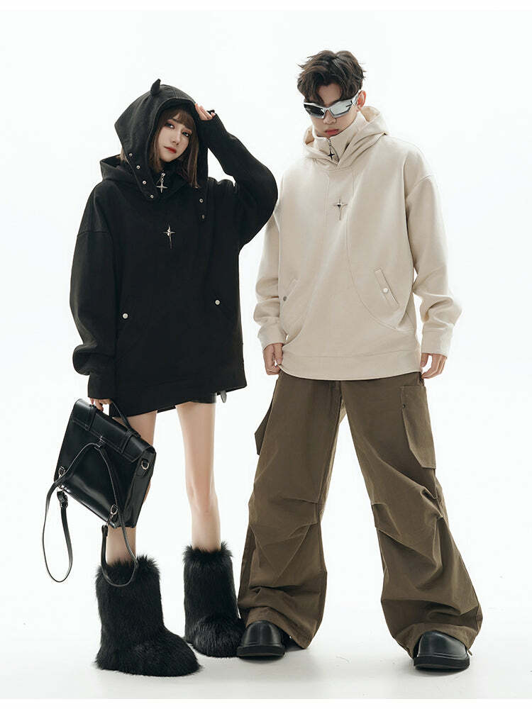 GCINIM Curved-Panel Hooded Jacket - Y2K Summer Grunge, 90s Retro, Pastel Goth, Y2K