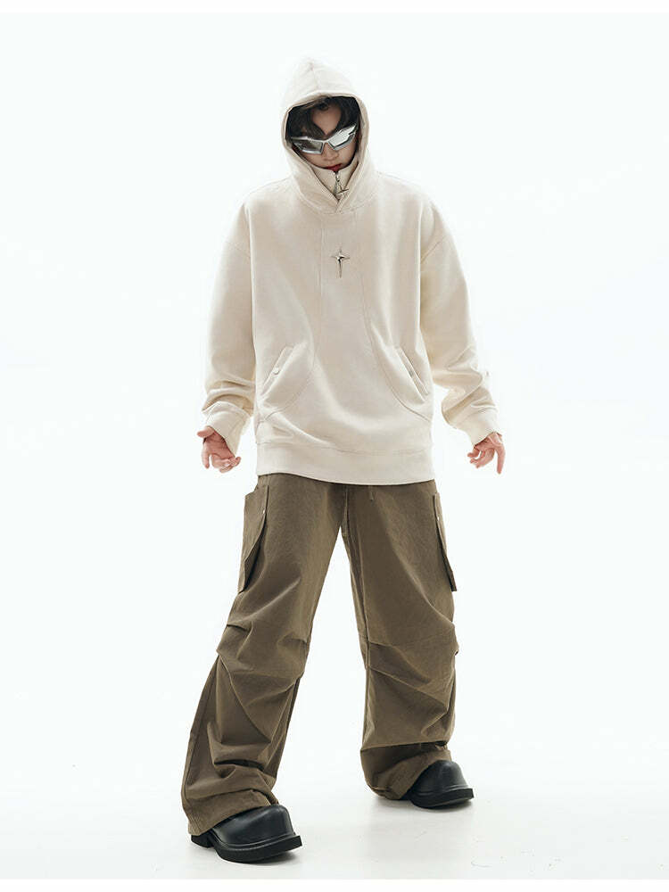 GCINIM Curved-Panel Hooded Jacket - Y2K Summer Grunge, 90s Retro, Pastel Goth, Y2K