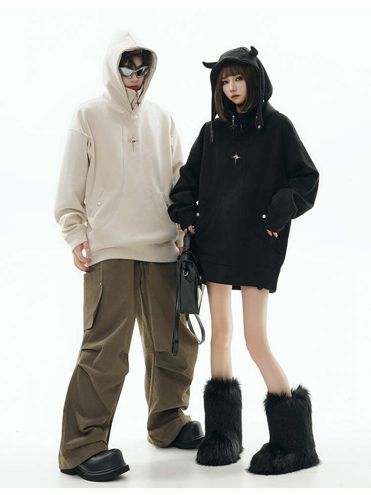 GCINIM Curved-Panel Hooded Jacket - Y2K Summer Grunge, 90s Retro, Pastel Goth, Y2K