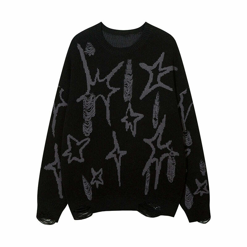 GCINIM Distressed Star Spike Sweater - Y2K Grunge, 90s Fashion, Retro Style, Gothic Y2K Outfit