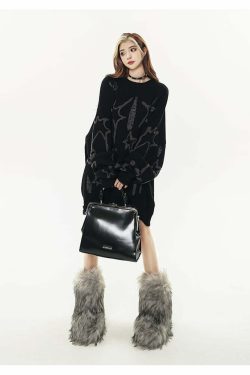 GCINIM Distressed Star Spike Sweater - Y2K Grunge, 90s Fashion, Retro Style, Gothic Y2K Outfit