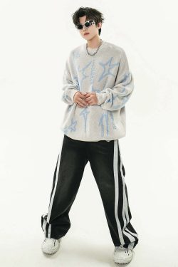 GCINIM Distressed Star Spike Sweater - Y2K Grunge, 90s Fashion, Retro Style, Gothic Y2K Outfit