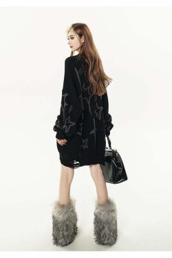 GCINIM Distressed Star Spike Sweater - Y2K Grunge, 90s Fashion, Retro Style, Gothic Y2K Outfit