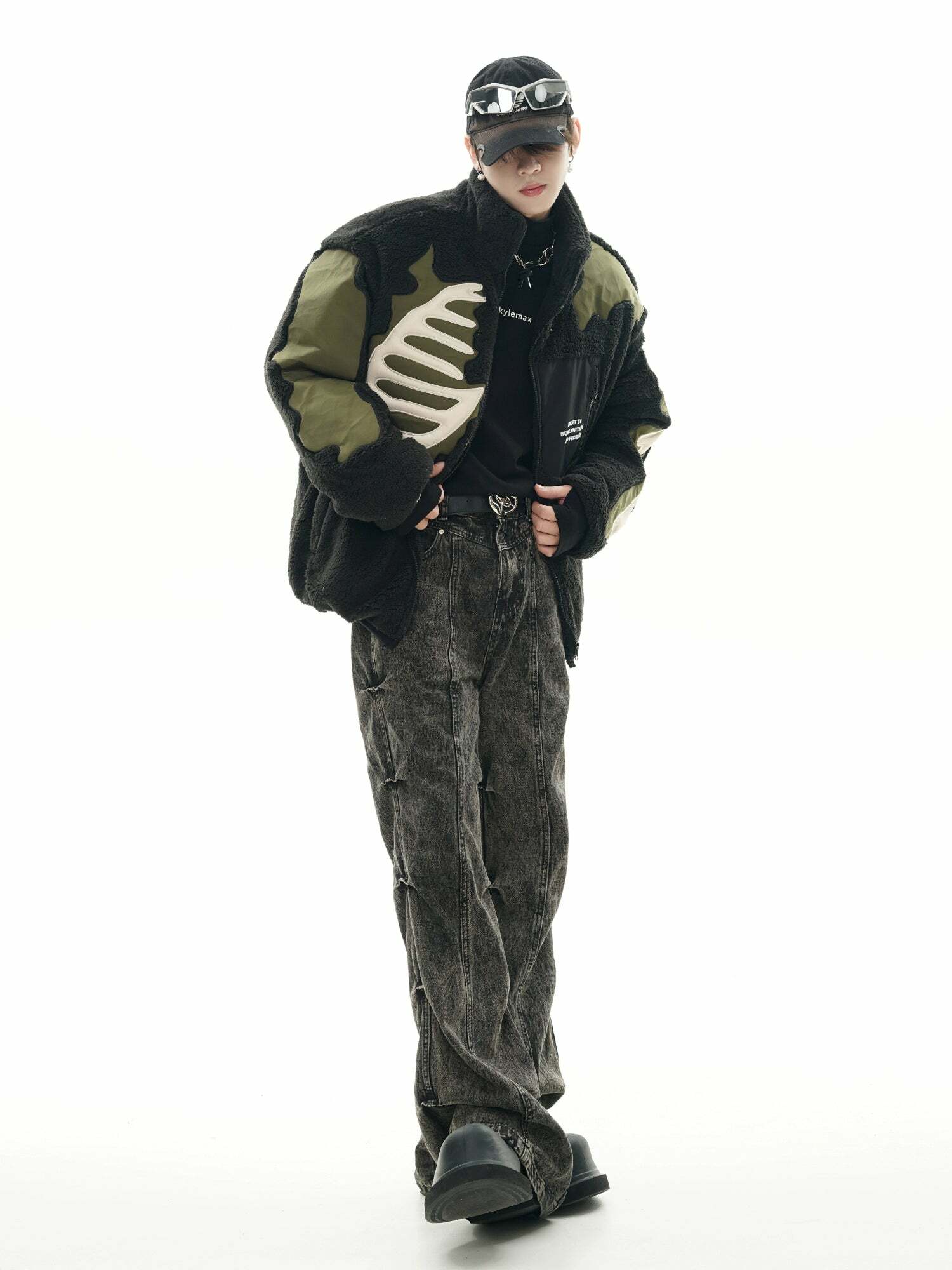 GCINIM Embossed Bone Fleece Jacket - Y2K Grunge, 90s Retro, Summer Outfits, Pastel Goth Style