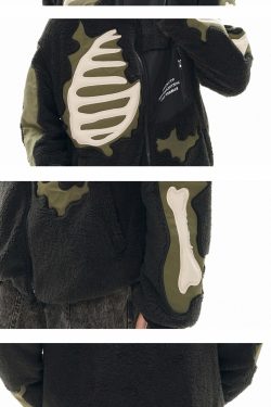 GCINIM Embossed Bone Fleece Jacket - Y2K Grunge, 90s Retro, Summer Outfits, Pastel Goth Style