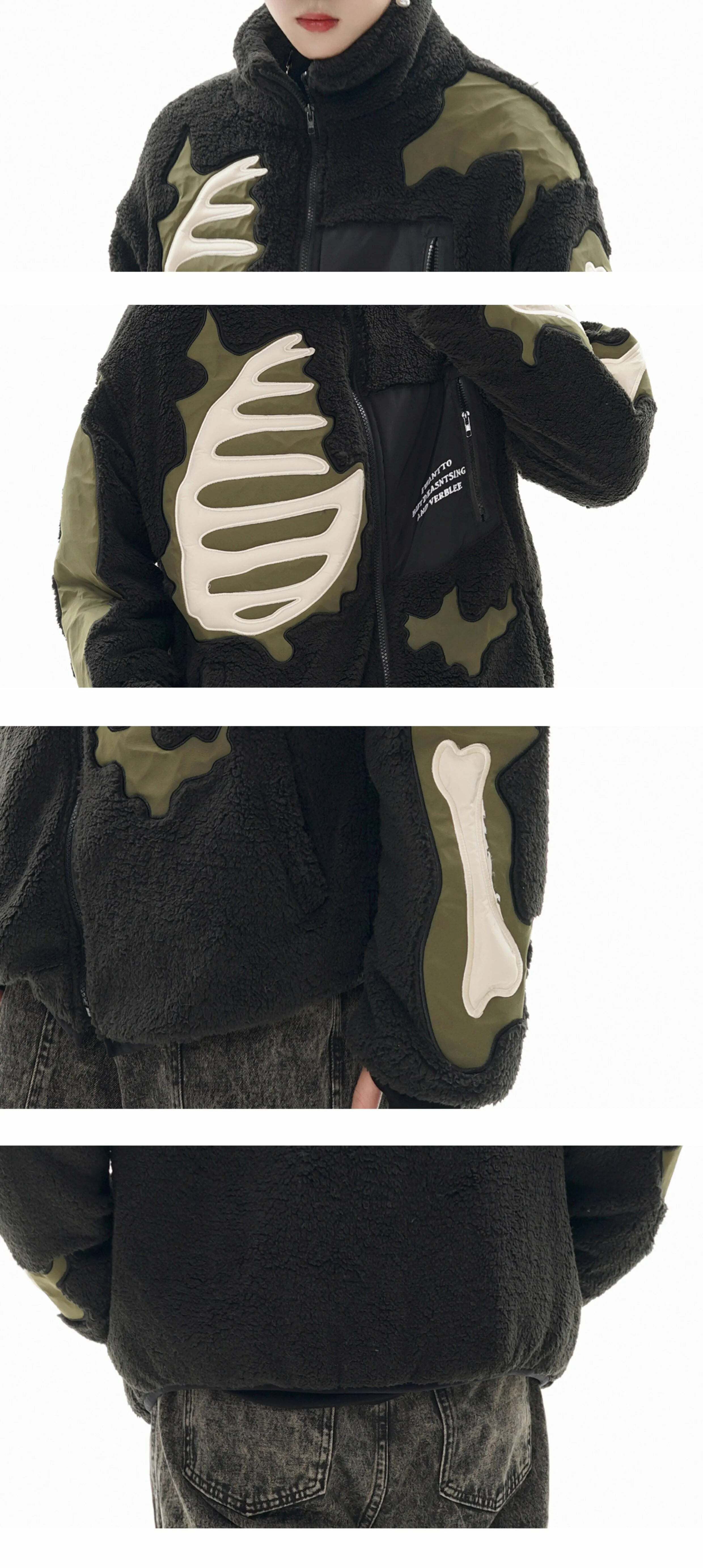 GCINIM Embossed Bone Fleece Jacket - Y2K Grunge, 90s Retro, Summer Outfits, Pastel Goth Style