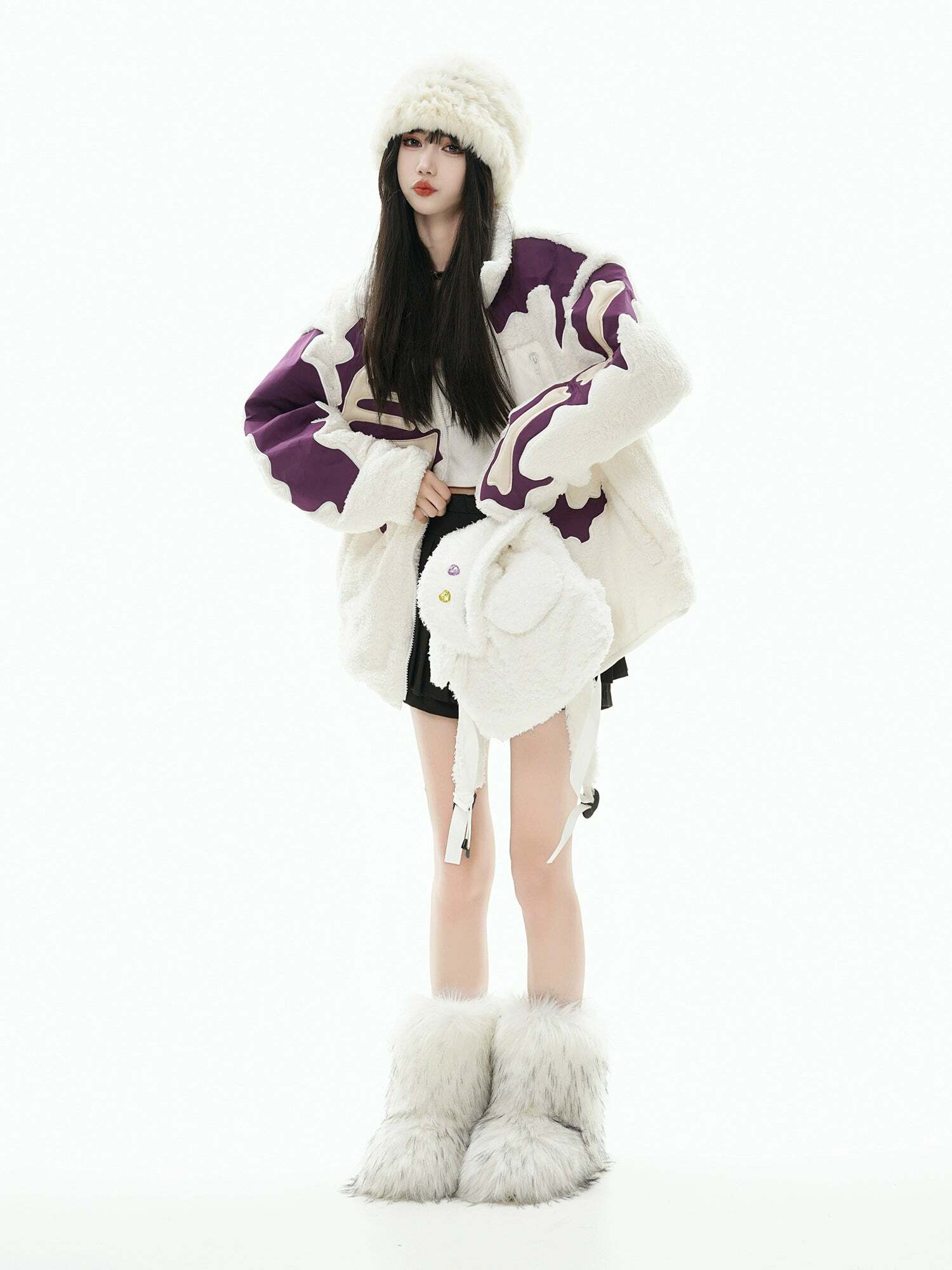 GCINIM Embossed Bone Fleece Jacket - Y2K Grunge, 90s Retro, Summer Outfits, Pastel Goth Style
