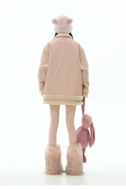 GCINIM Faux-Shearling Jacket - Y2K Grunge, 90s Retro, Summer Outfits, Pastel Goth, Y2