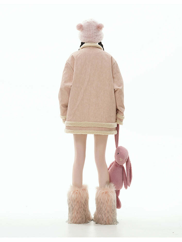 GCINIM Faux-Shearling Jacket - Y2K Grunge, 90s Retro, Summer Outfits, Pastel Goth, Y2