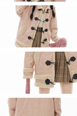 GCINIM Faux-Shearling Jacket - Y2K Grunge, 90s Retro, Summer Outfits, Pastel Goth, Y2