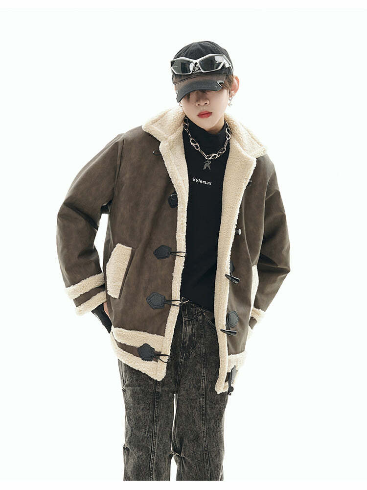 GCINIM Faux-Shearling Jacket - Y2K Grunge, 90s Retro, Summer Outfits, Pastel Goth, Y2