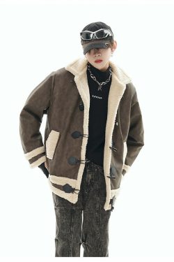 GCINIM Faux-Shearling Jacket - Y2K Grunge, 90s Retro, Summer Outfits, Pastel Goth, Y2