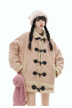 GCINIM Faux-Shearling Jacket - Y2K Grunge, 90s Retro, Summer Outfits, Pastel Goth, Y2