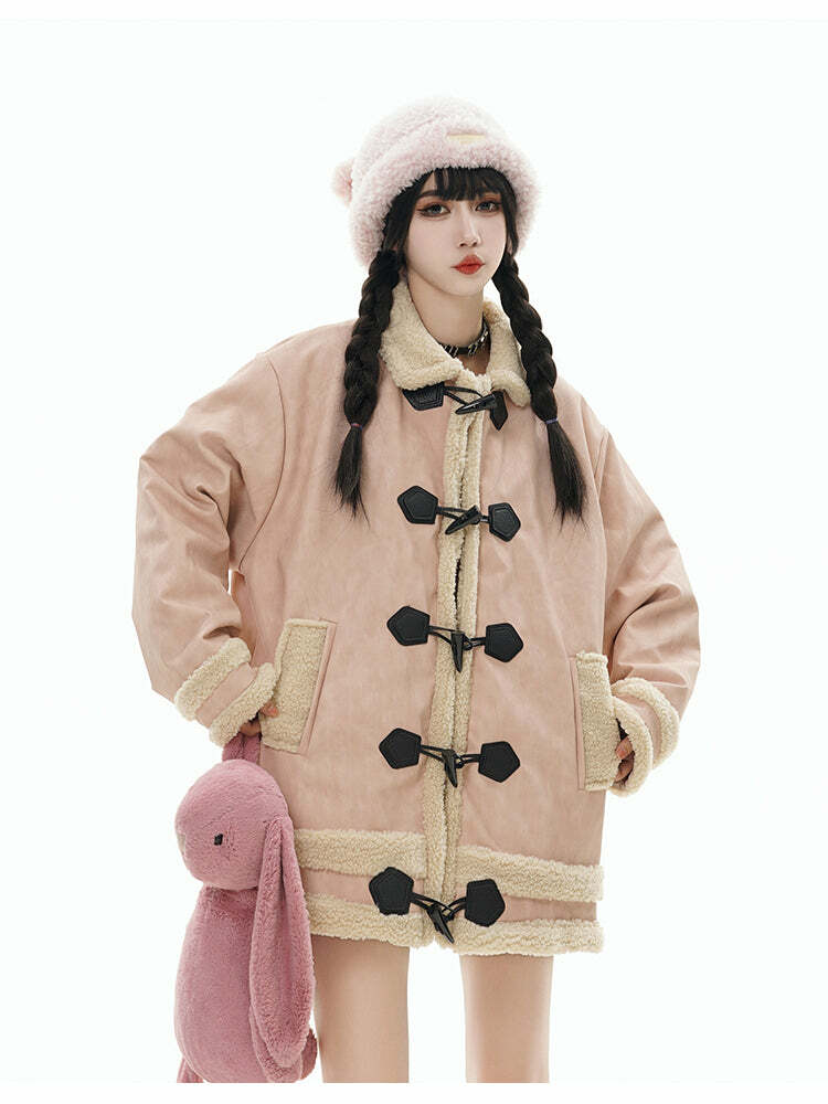GCINIM Faux-Shearling Jacket - Y2K Grunge, 90s Retro, Summer Outfits, Pastel Goth, Y2