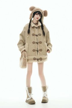 GCINIM Faux-Shearling Jacket - Y2K Grunge, 90s Retro, Summer Outfits, Pastel Goth, Y2