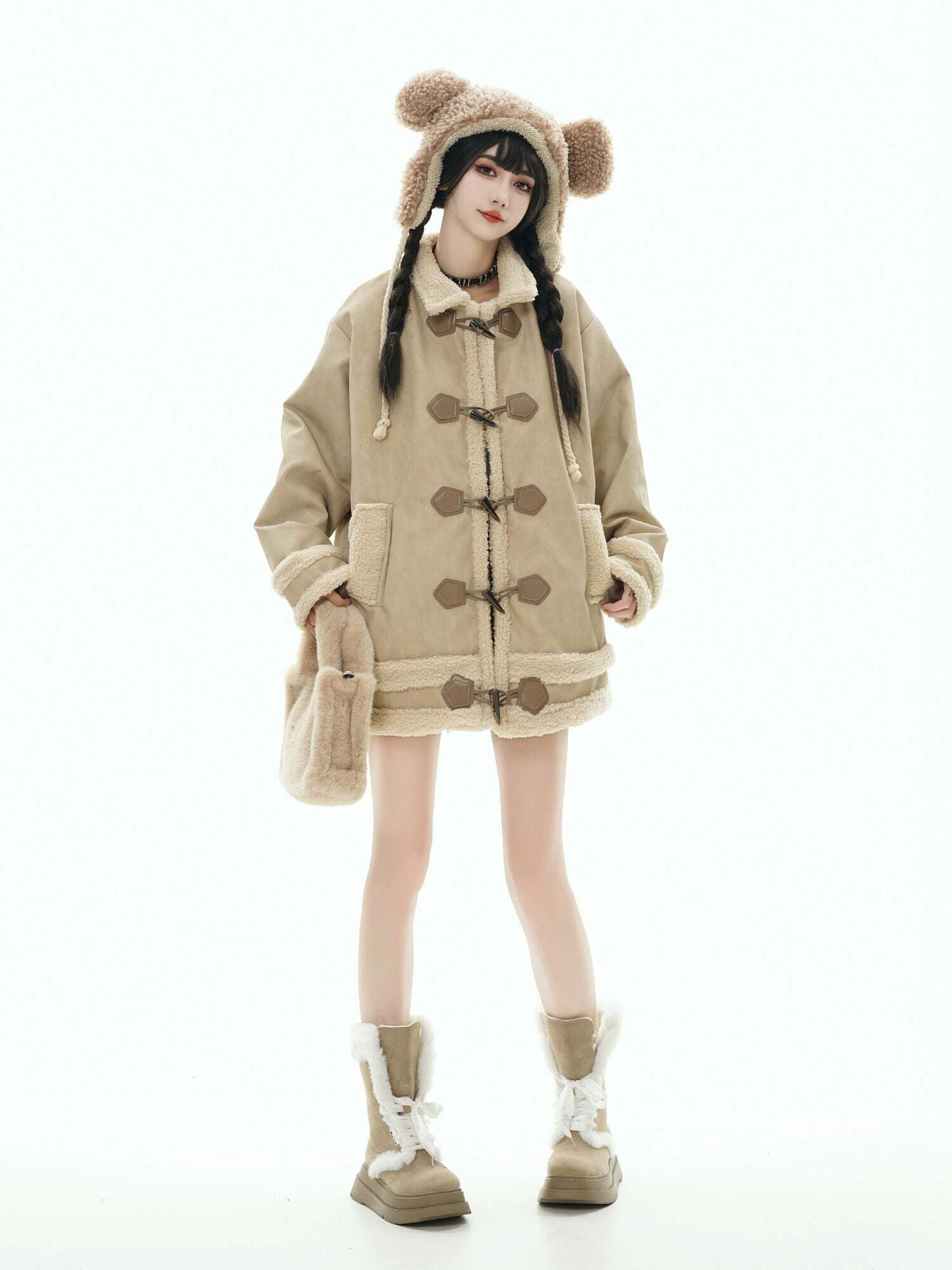 GCINIM Faux-Shearling Jacket - Y2K Grunge, 90s Retro, Summer Outfits, Pastel Goth, Y2