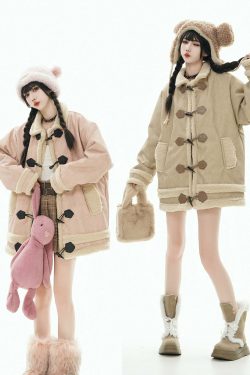 GCINIM Faux-Shearling Jacket - Y2K Grunge, 90s Retro, Summer Outfits, Pastel Goth, Y2