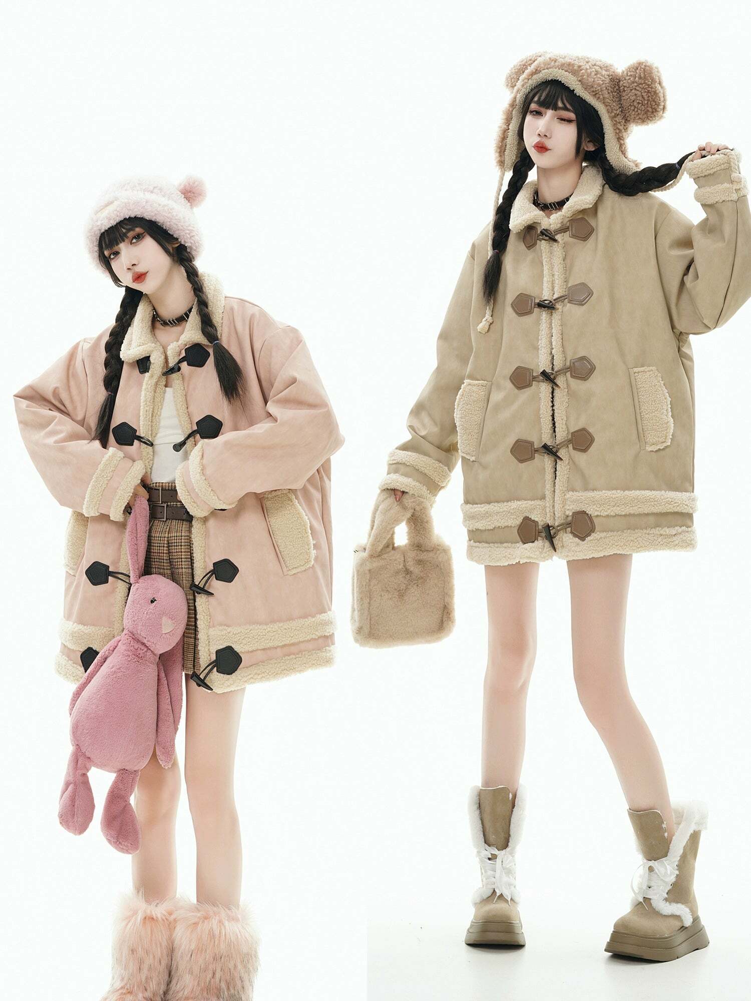 GCINIM Faux-Shearling Jacket - Y2K Grunge, 90s Retro, Summer Outfits, Pastel Goth, Y2